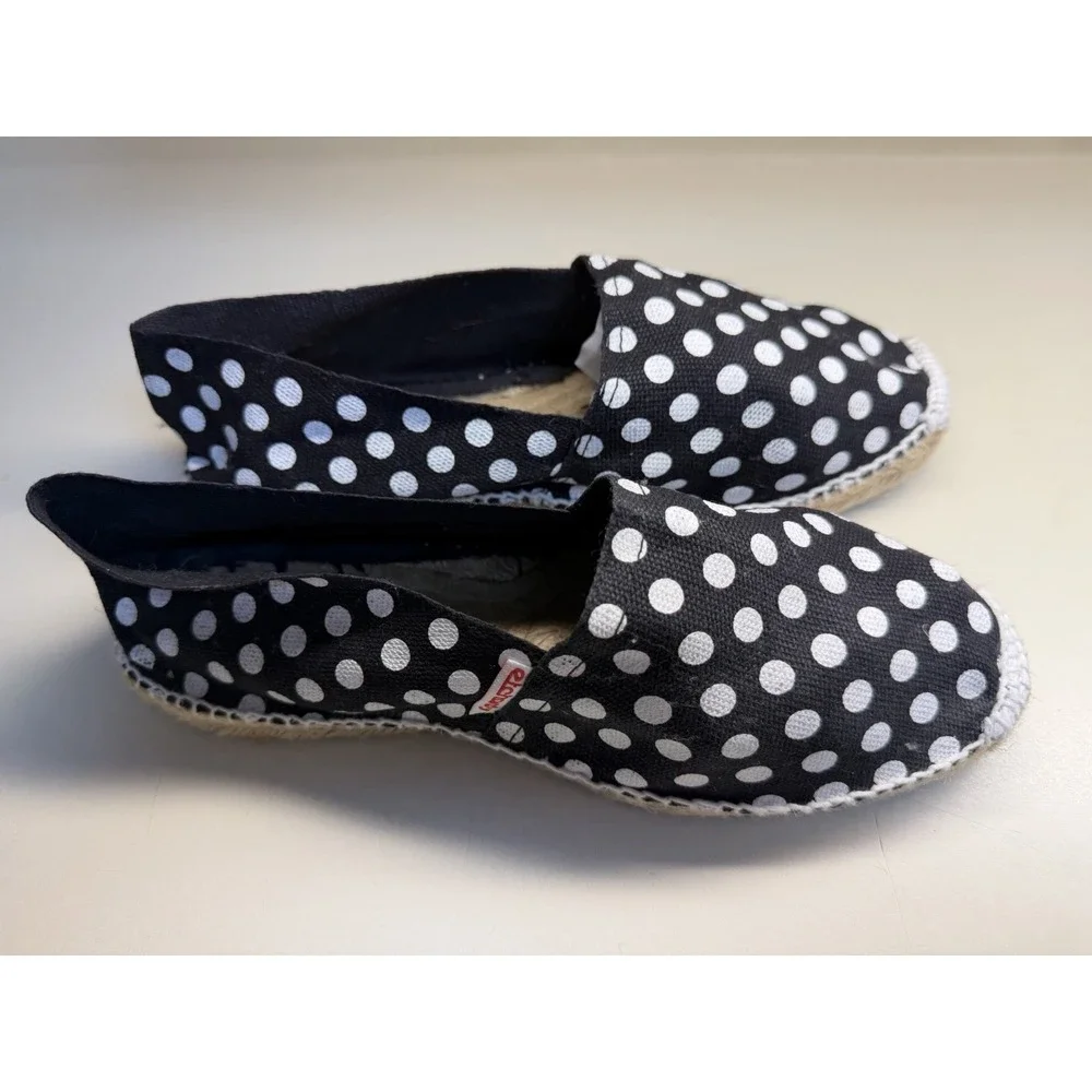 Espadrilles Etchandy Made in France Black White Polka Dot Slip On Flats EU 39